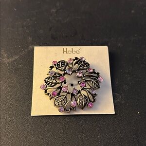 Hobe Silver and Pink Leaf Brooch